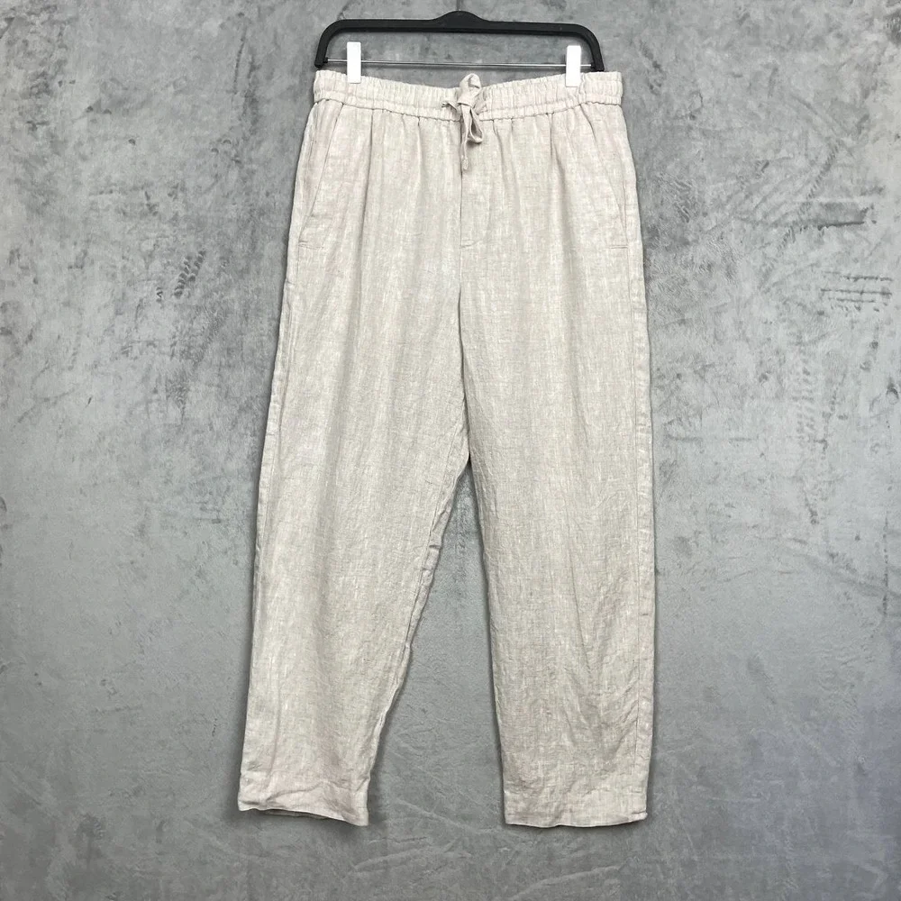 Zara Linen Coastal Grandma Neutral Cropped Tapered‎ Pants Elastic Waist Medium